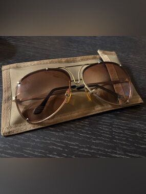 Cadillac Vintage Gold Frame Brown Gradient Aviator Sunglasses with Case